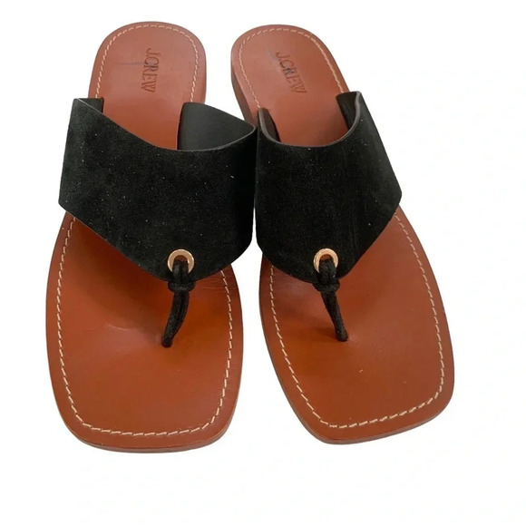 J. Crew Suede Thong Leather Sandals Black Size 9 - Picture 5 of 10